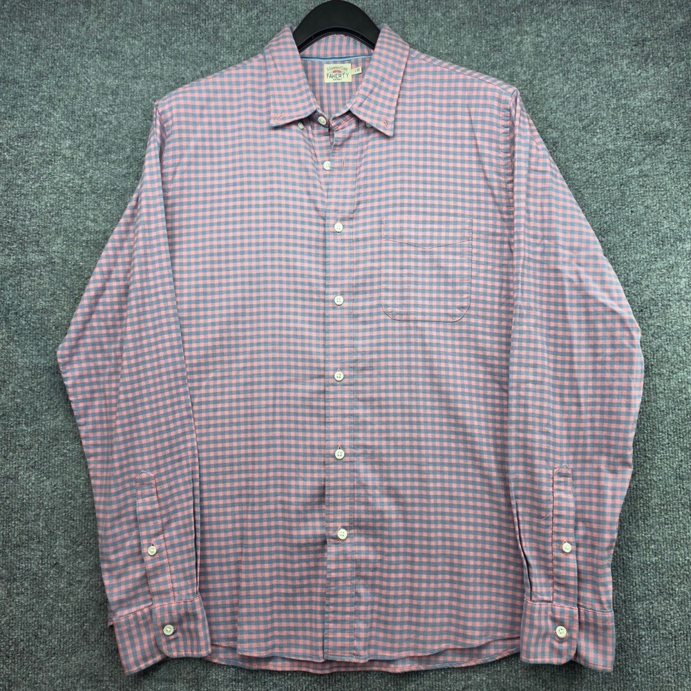 Faherty Mens Pink Blue Gingham Long Sleeve Button Down Shirt Size L Cotton Blend